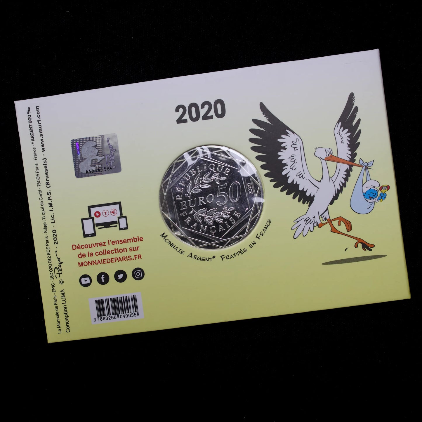 Monnaie de Paris 50 Euros 2020 Le Bébé Schtroumpf - Peyo - Argent 41 gr