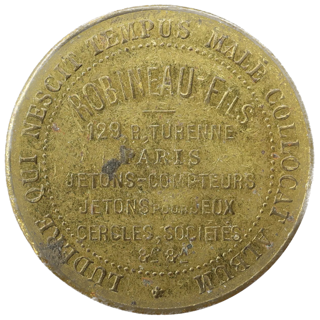 Jetons publicitaires – Paris (Seine) – Robineau Fils / Jetons-compteurs / Jetons pour jeux cercles & Sociétés Laiton 4.02 gr