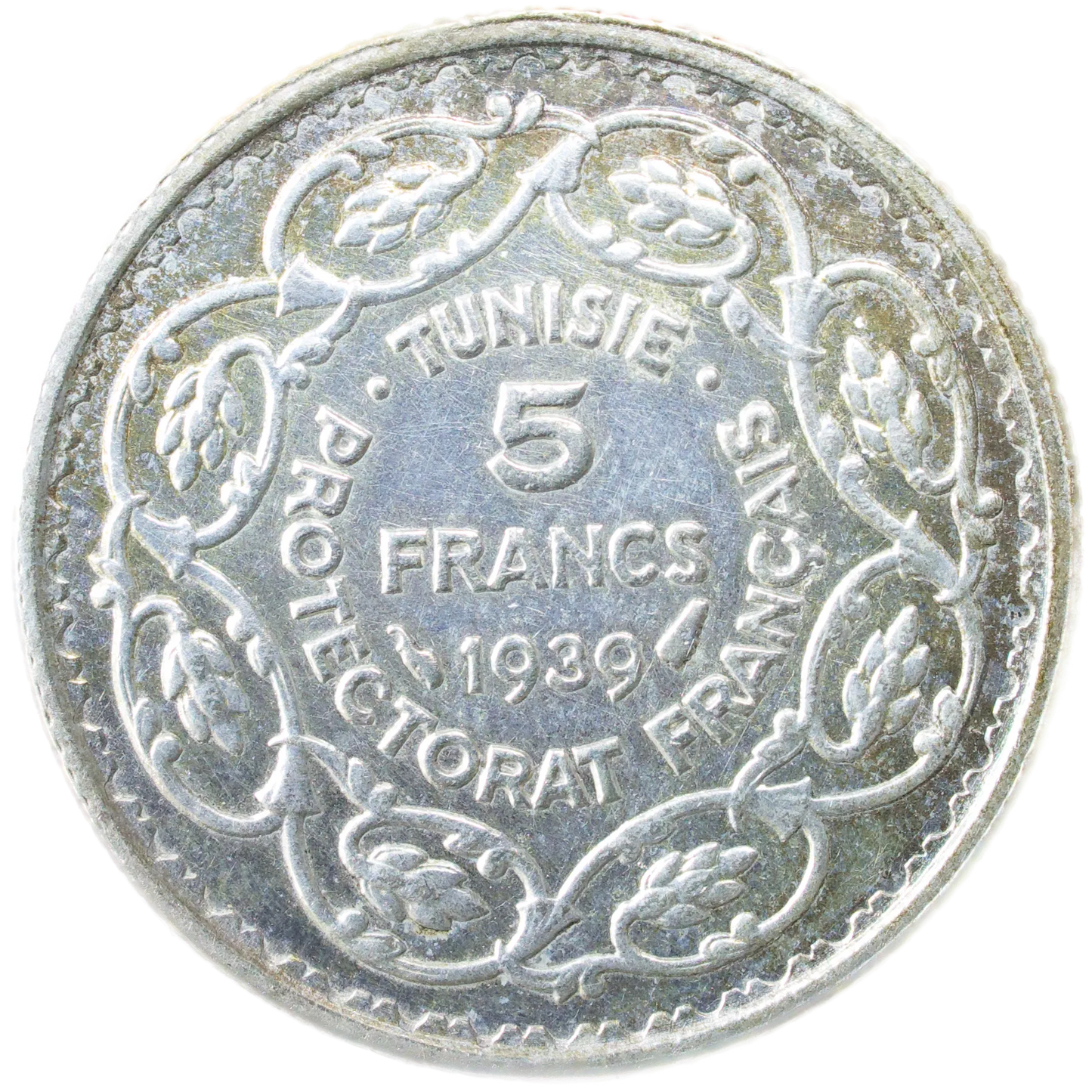 🇹🇳 Tunisia Ahmad II Pasha (1929-1942) French protectorate 5 francs 1939 ١٣٥٨ 4.96 gr Sup