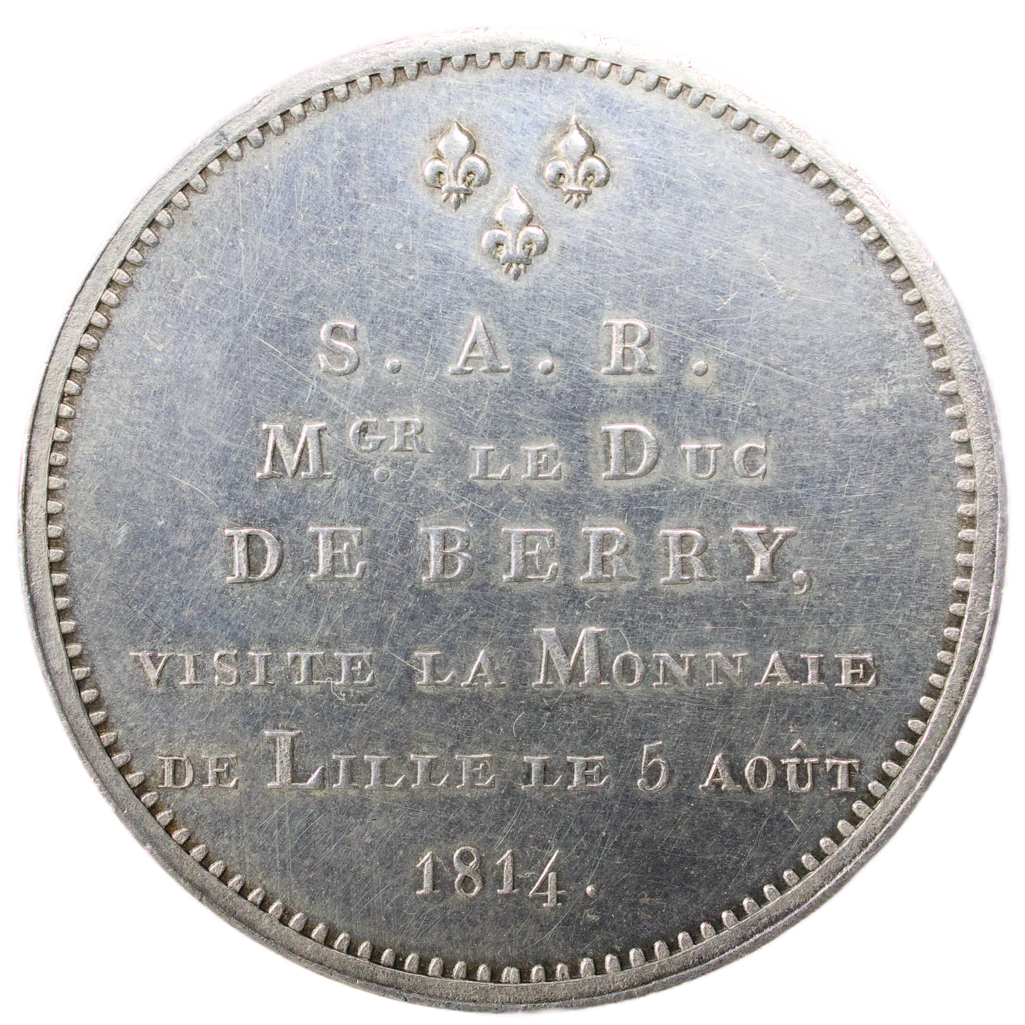 Visiting coin Louis XVIII (1814-1824) Duke of Berry Module of 5 Francs 1814 Lille Silver 25.37 gr