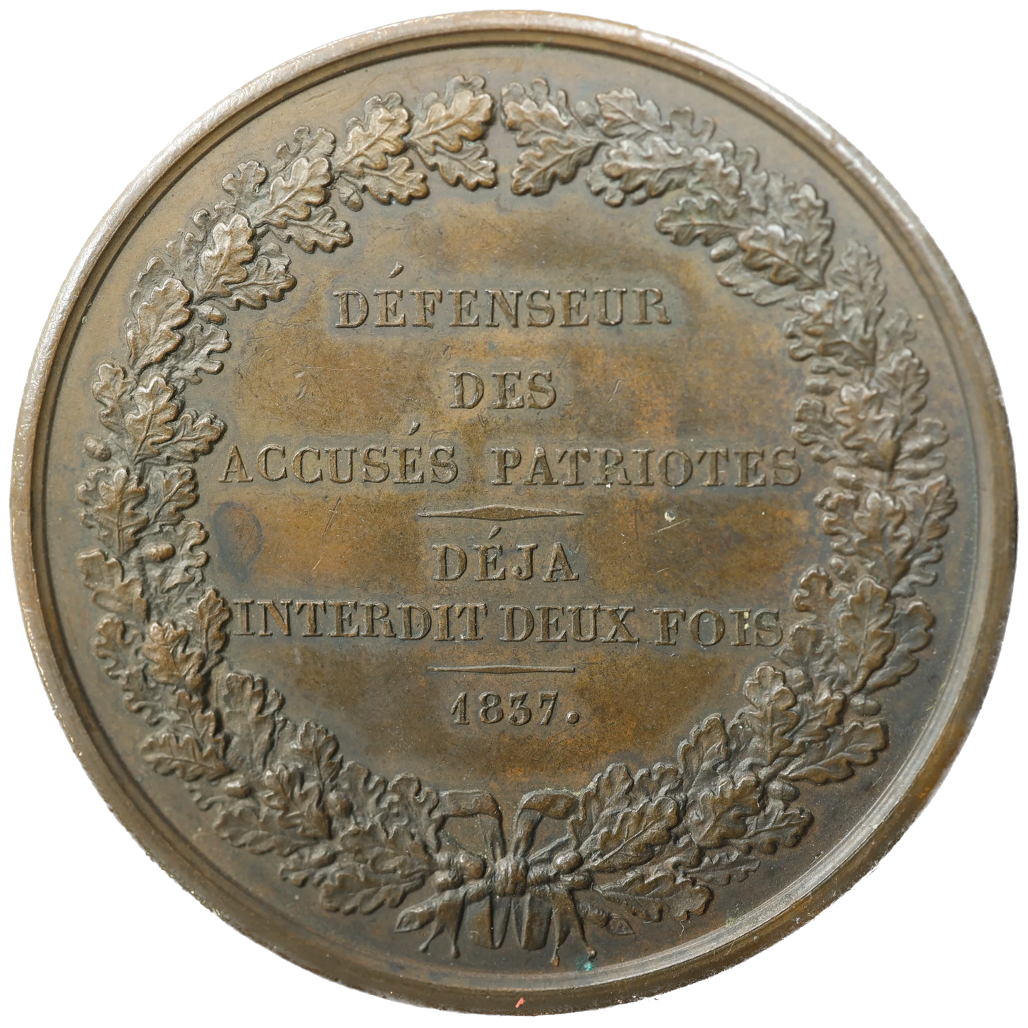 Medal JF DUPONT Lawyer defending accused patriots 1837 Bronze 60.30 gr - 51 mm