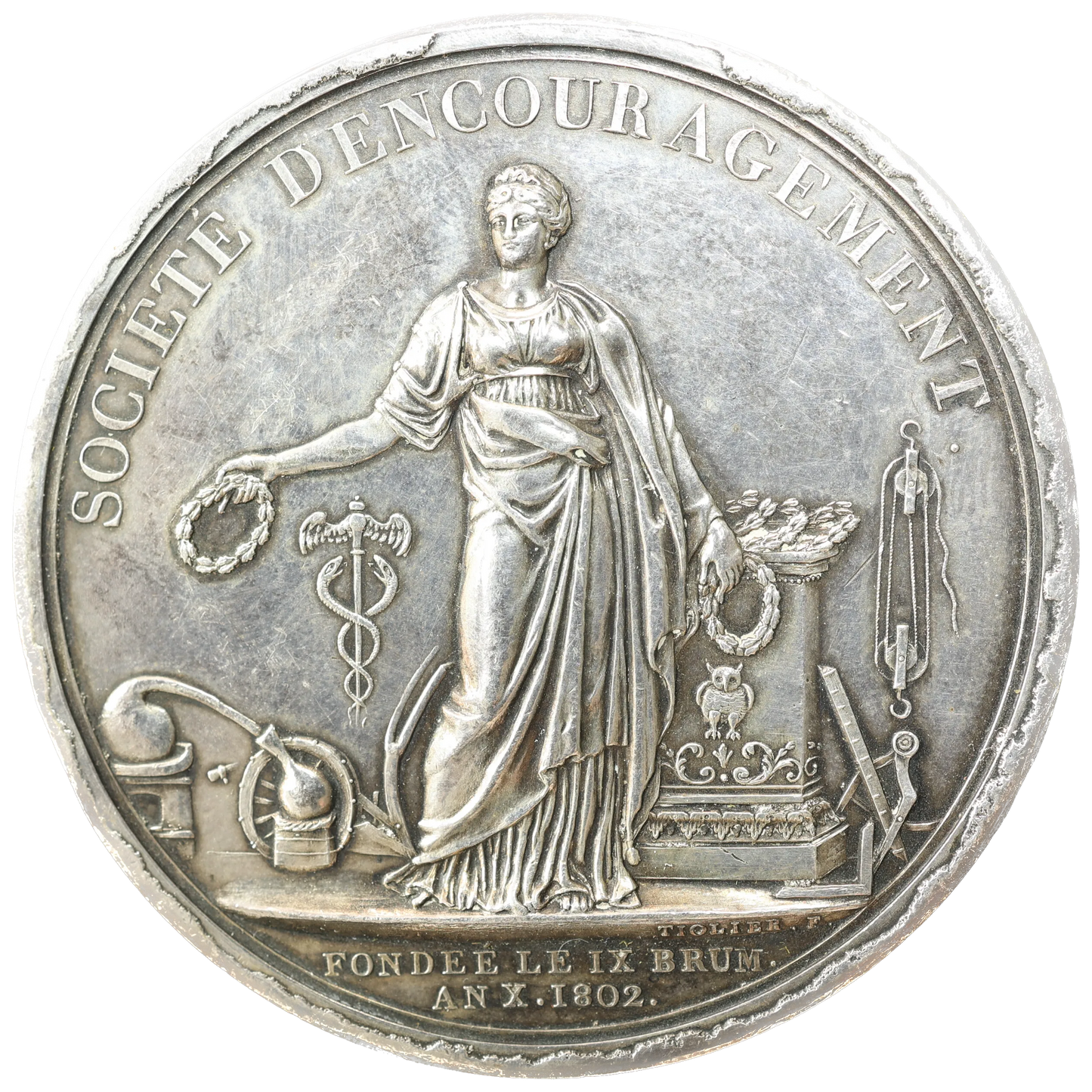 Bonaparte Consulate Medal 1799-1804 Society for the Encouragement of Industry awarded 1860 Silver 81.73 gr