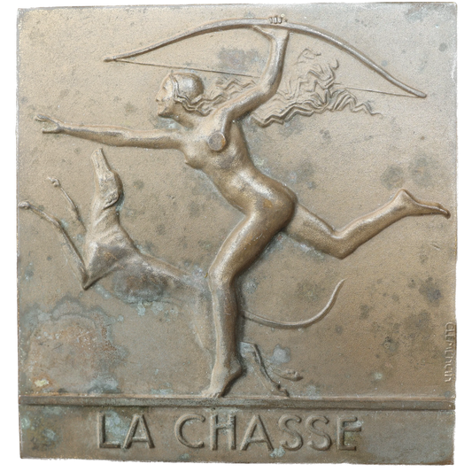 Superior Council of Hunting Medal Diana naked and standing with a greyhound By Clemencin / Morlon bronze 80 gr