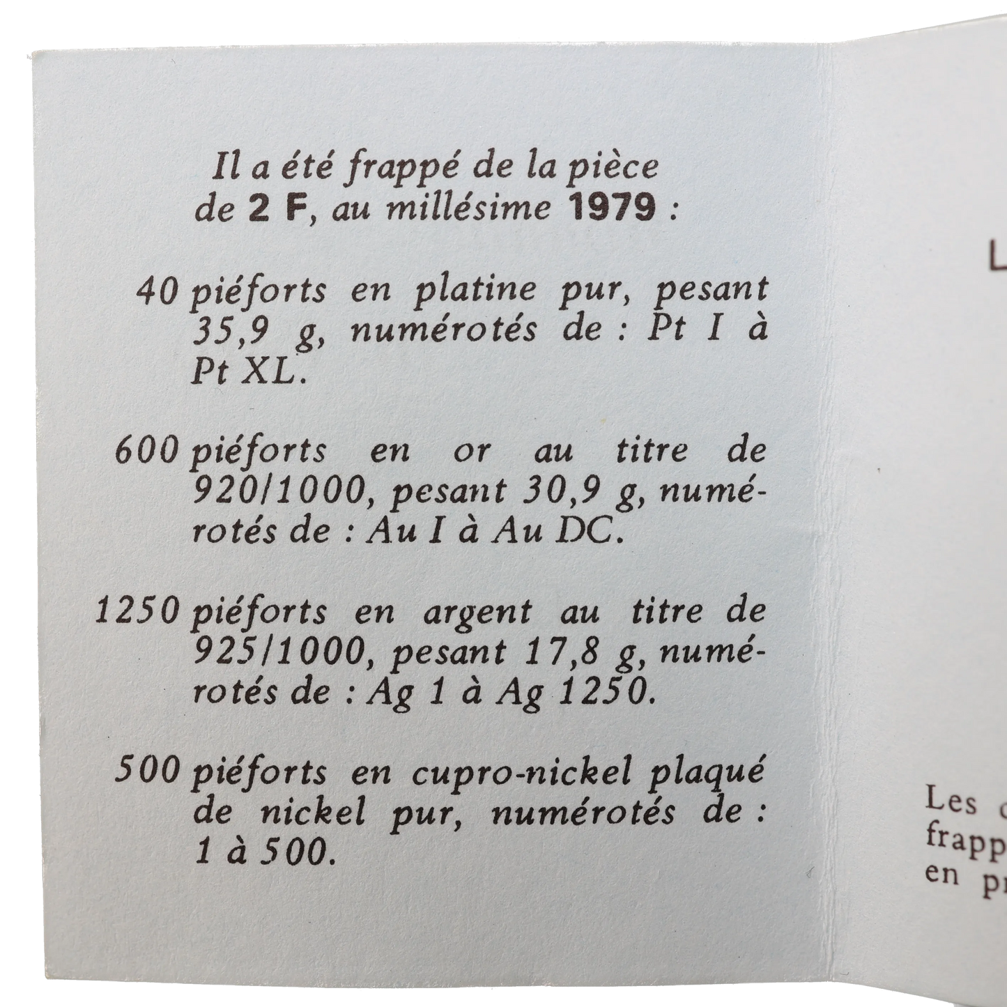 Monnaie de Paris PIEFORT 2 Francs Semeuse 1979 Argent 17.80 gr Scellé