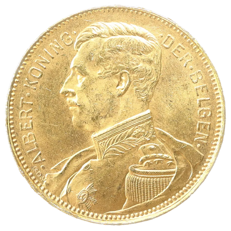 Belgium Albert I (1909-1934) 20 Francs gold 1914 Legend in Dutch 6.45 gr