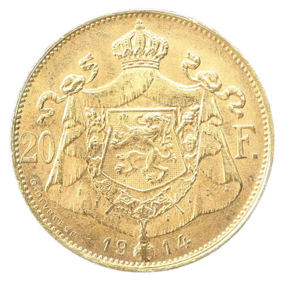 Belgium Albert I (1909-1934) 20 Francs gold 1914 Legend in Dutch 6.45 gr