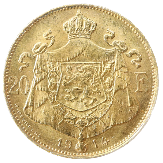 Belgium 🇧🇪 Albert I (1909-1934) 20 Francs gold 1914 Legend in Dutch · DER · BELGEN · 6.45 gr