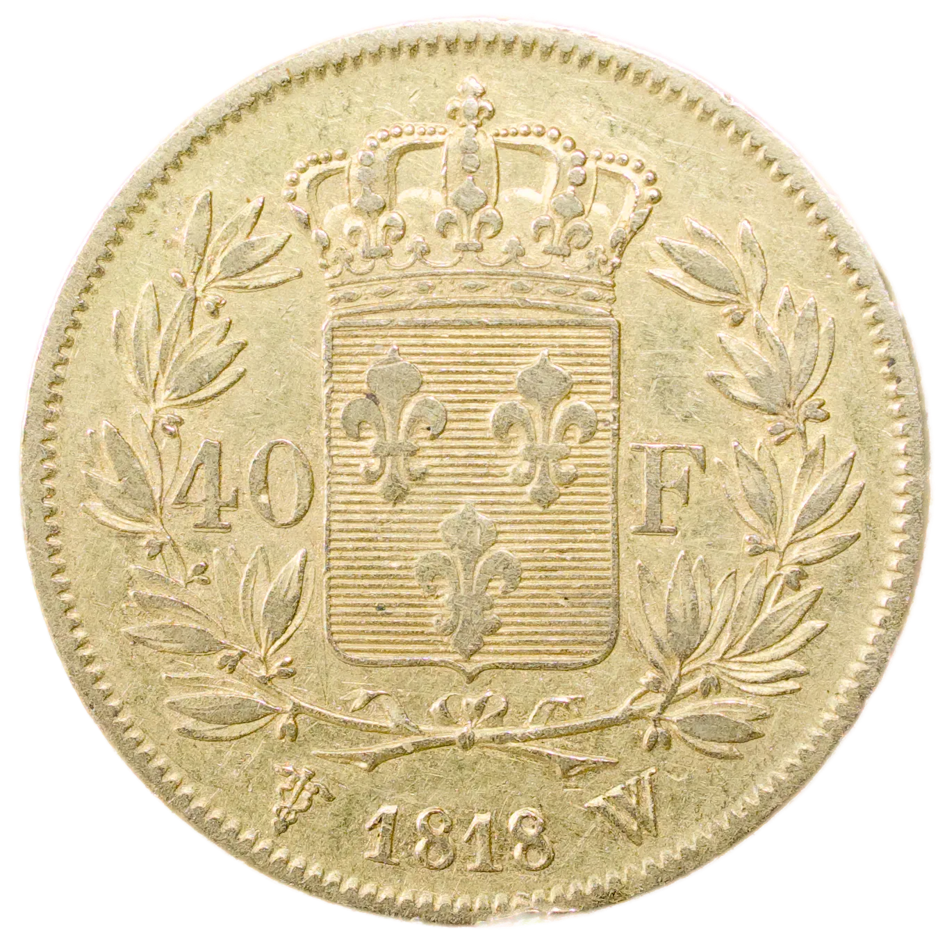 Louis XVIII (1814-1824) 40 francs Gold 1818 W Lille 12.81 gr