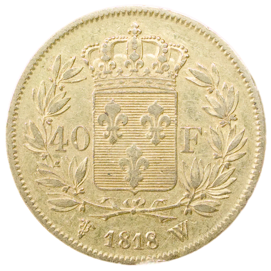 Louis XVIII (1814-1824) 40 francs Or 1818 W Lille 12.81 gr