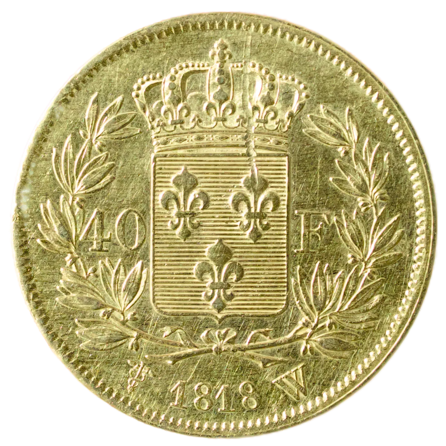 Louis XVIII (1814-1824) 40 francs Or 1818 W Lille 12.89 gr