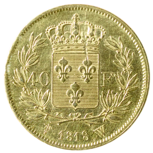 Louis XVIII (1814-1824) 40 francs Or 1818 W Lille 12.89 gr