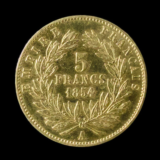 Napoléon III (1852-1870) 5 Francs or 1854 A Petit module Tranche Lisse 1.61 gr