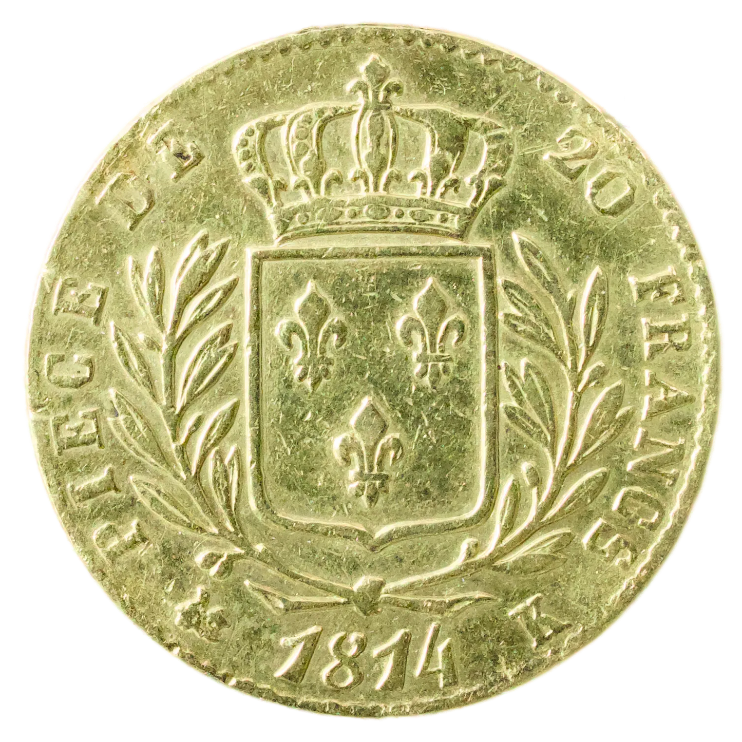 Louis XVIII (1814-1824) 20 Francs 1814 K Bordeaux Or 6.37 gr