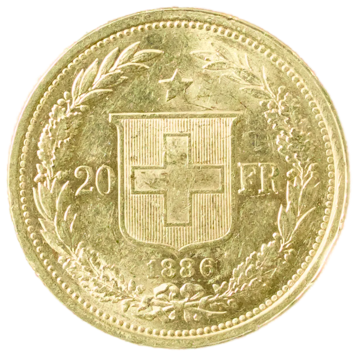 Suisse 🇨🇭 État fédéral (1848-présent) 20 Francs Tête Helvetia 1886 Or 6.45 gr