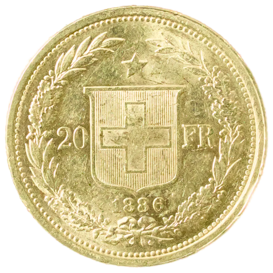 Suisse 🇨🇭 État fédéral (1848-présent) 20 Francs Tête Helvetia 1886 Or 6.45 gr