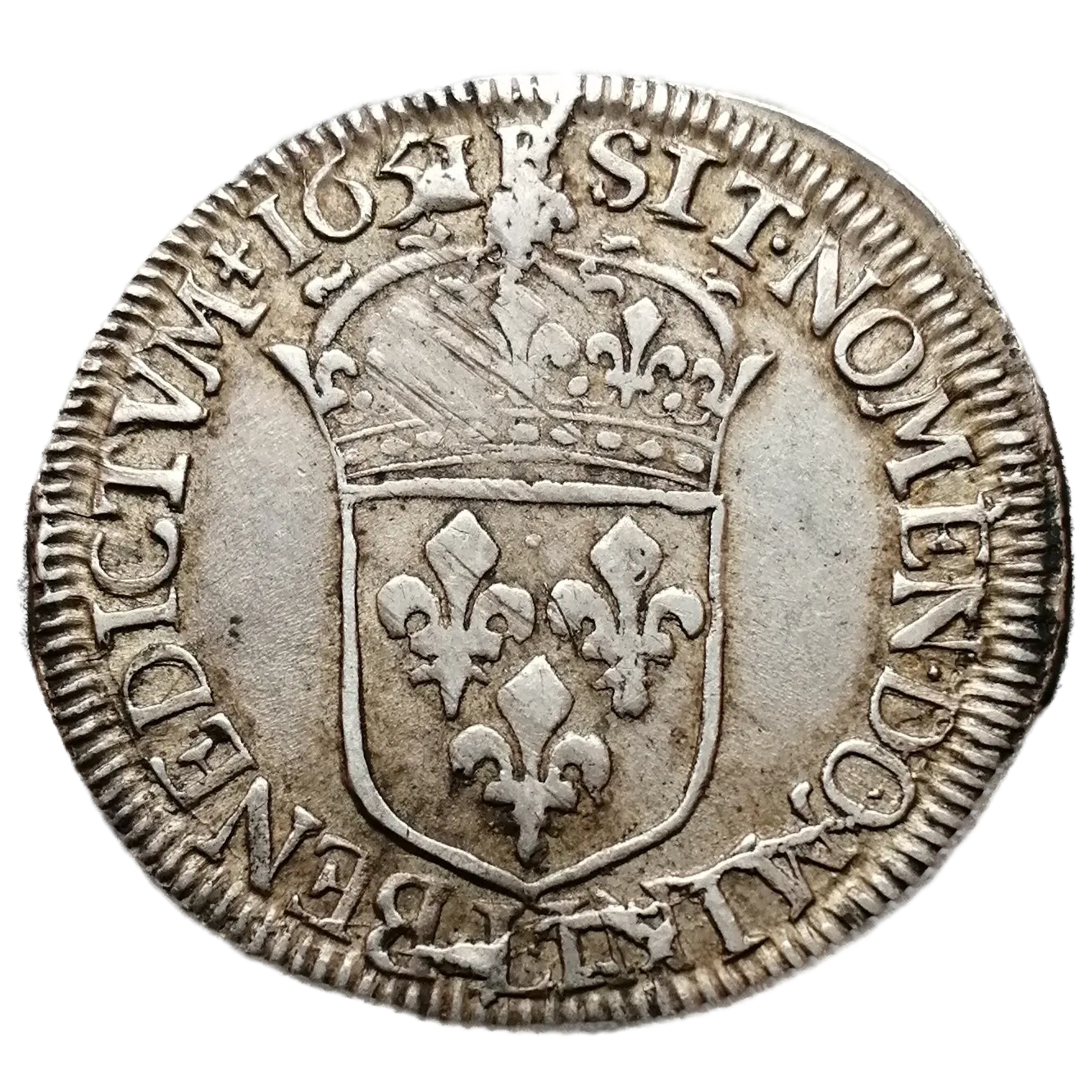 Luis XIV (1643-1715) 1/2 ecu con mecha larga 1651 B Rouen - 13,62 gr - L4L. 164