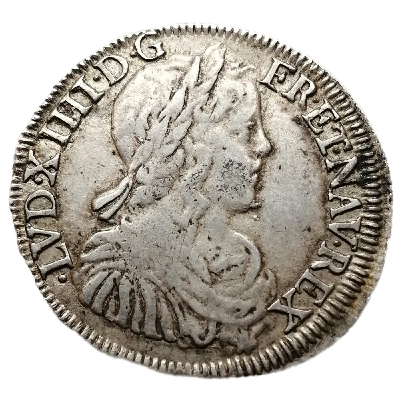 Luis XIV (1643-1715) 1/2 ecu con mecha larga 1651 B Rouen - 13,62 gr - L4L. 164