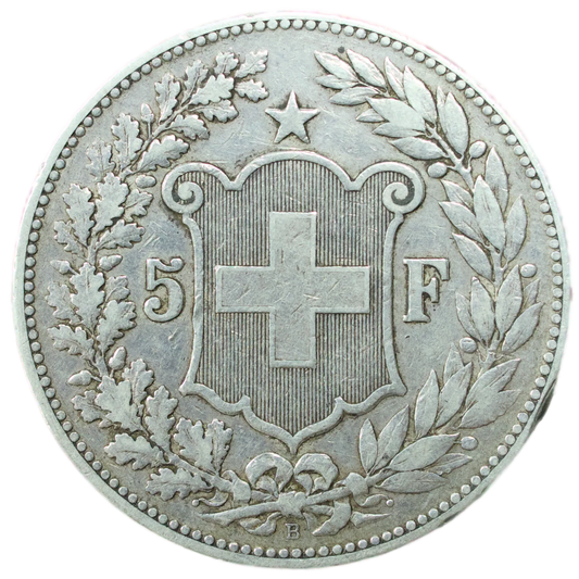 🇨🇭 Suisse 5 Francs Tête d'Helvetia Confoederatio Helvetica 1891 argent 24.89 gr