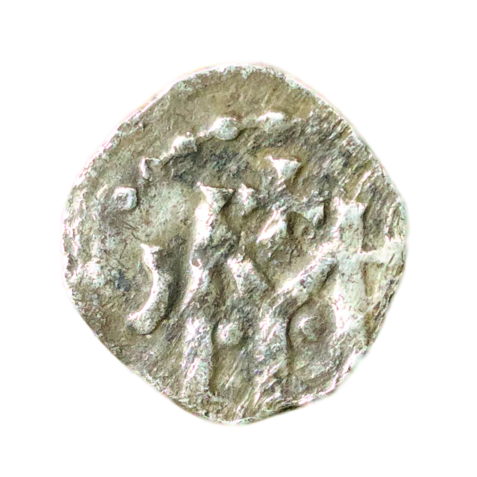 Merovingians Middle Ages MELLE small silver denarius Monogram ME retrograde Pépin the Short 0.80 gr