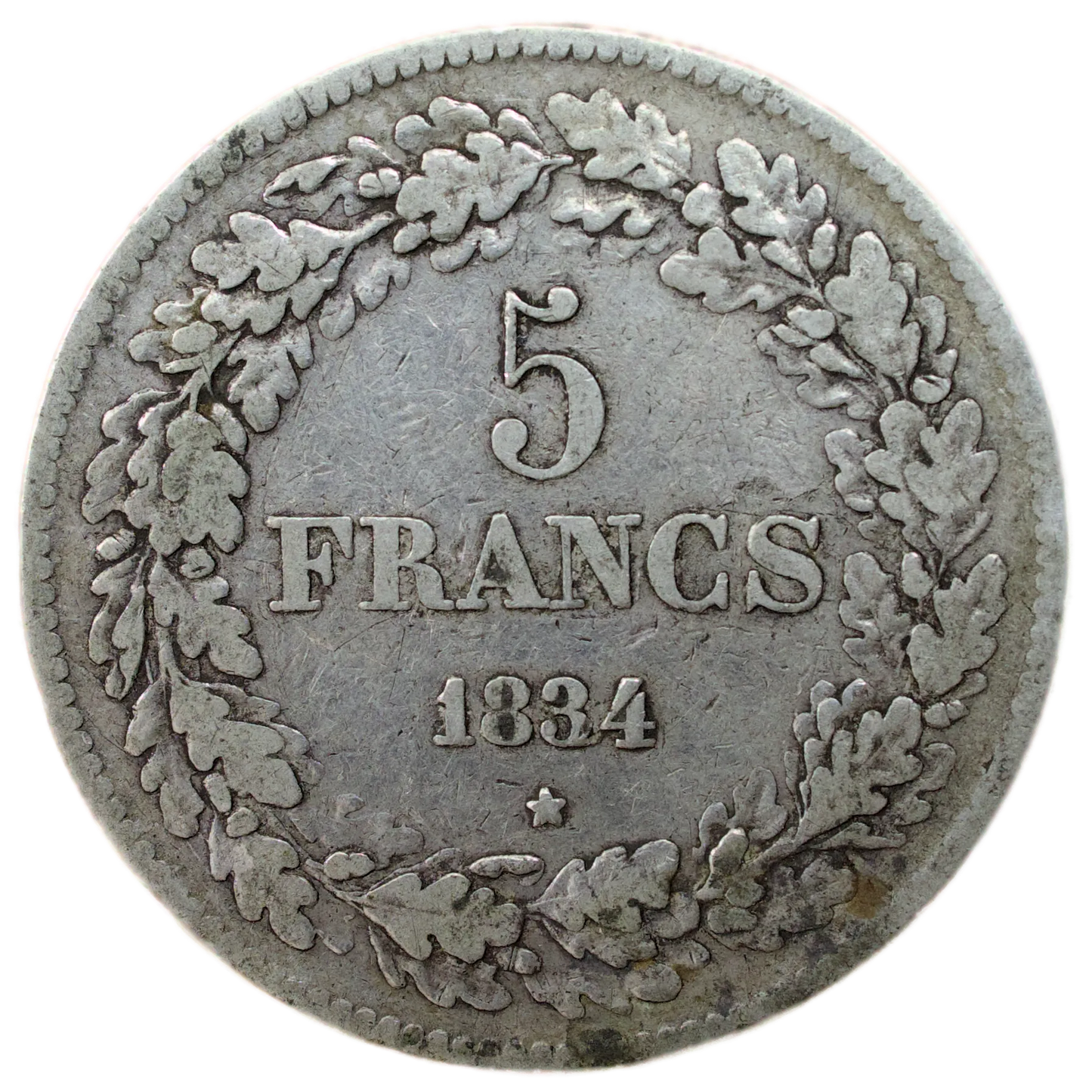 🇧🇪 Belgique Léopold Ier (1832-1849) 5 Francs 1834 Tranche A argent 24.69 gr