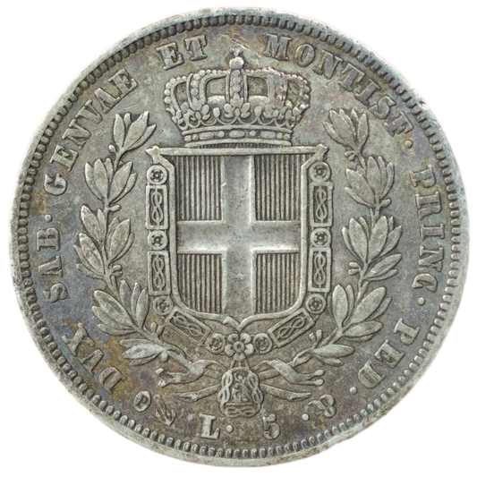 🇮🇹 Italie Sardaigne Charles Albert (1831-1849) 5 Lires 1833 P Ancre argent 24.82 gr