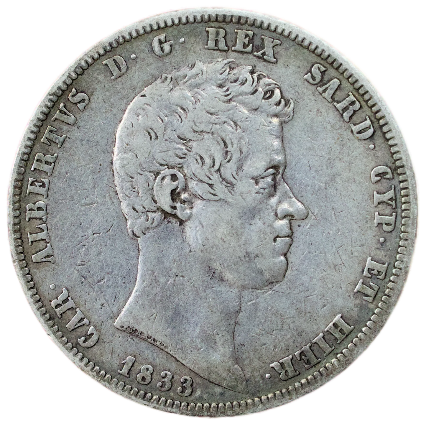 🇮🇹 Italie Sardaigne Charles Albert (1831-1849) 5 Lires 1833 P Ancre argent 24.82 gr