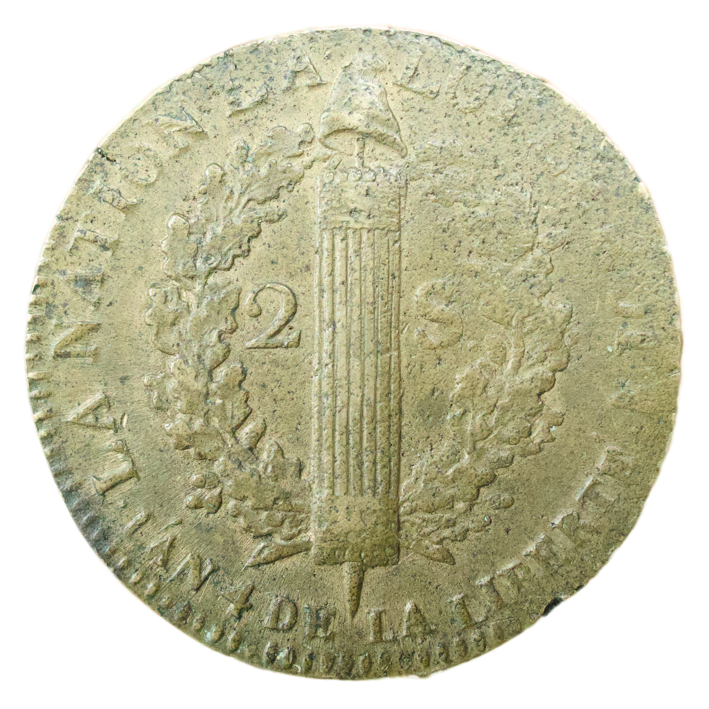 Constitution (1791-1793) 2 Sols François AN 4 1792 W Lille frappé désaxé 23.75 gr