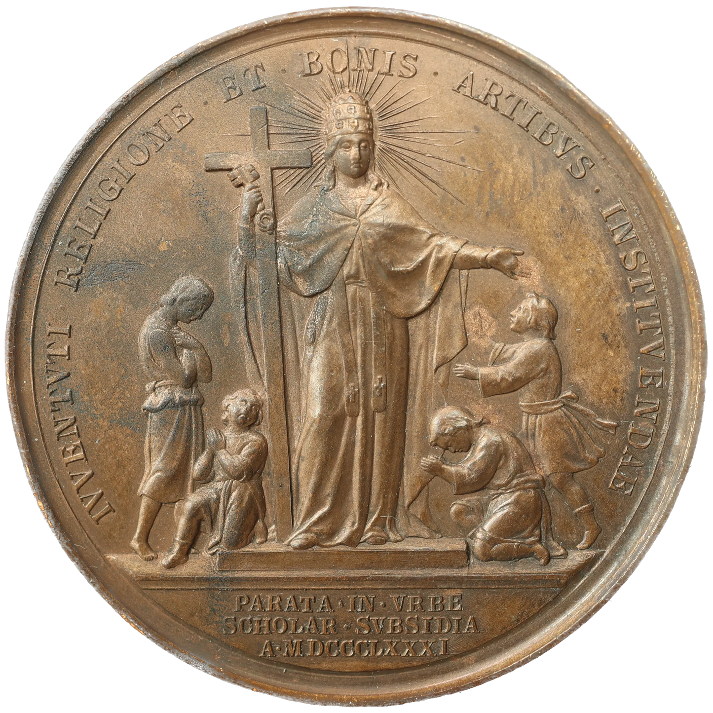 Médaille Papale Vatican Léon XIII An IV 1881 établissement des écoles catholiques à Rome 38.08 gr