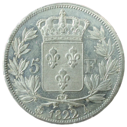 Louis XVIII (1815-1824) 5 francs 1822 A Paris Argent 24.97 gr