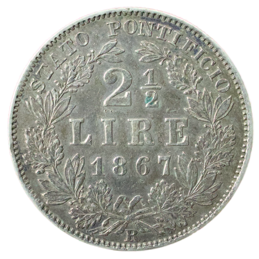 Vatican 🇻🇦 Pie IX (1846-1878 )2 1/2 lire 1867 Rome argent 12.48 gr