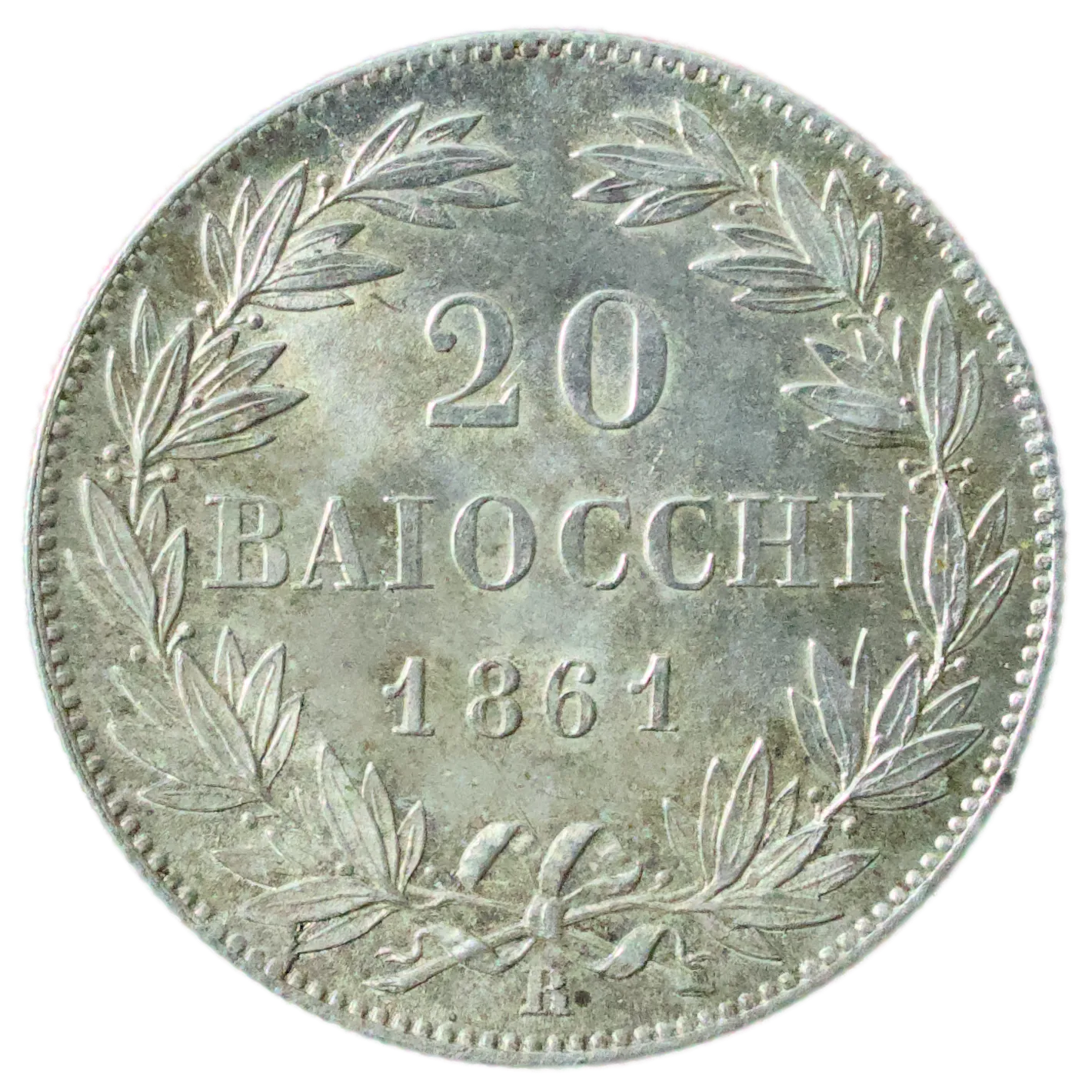 Vatican 🇻🇦 Pie IX (1849-1866) 20 Baiocchi (XVI) 1861 R Rome Ag 5.71 gr