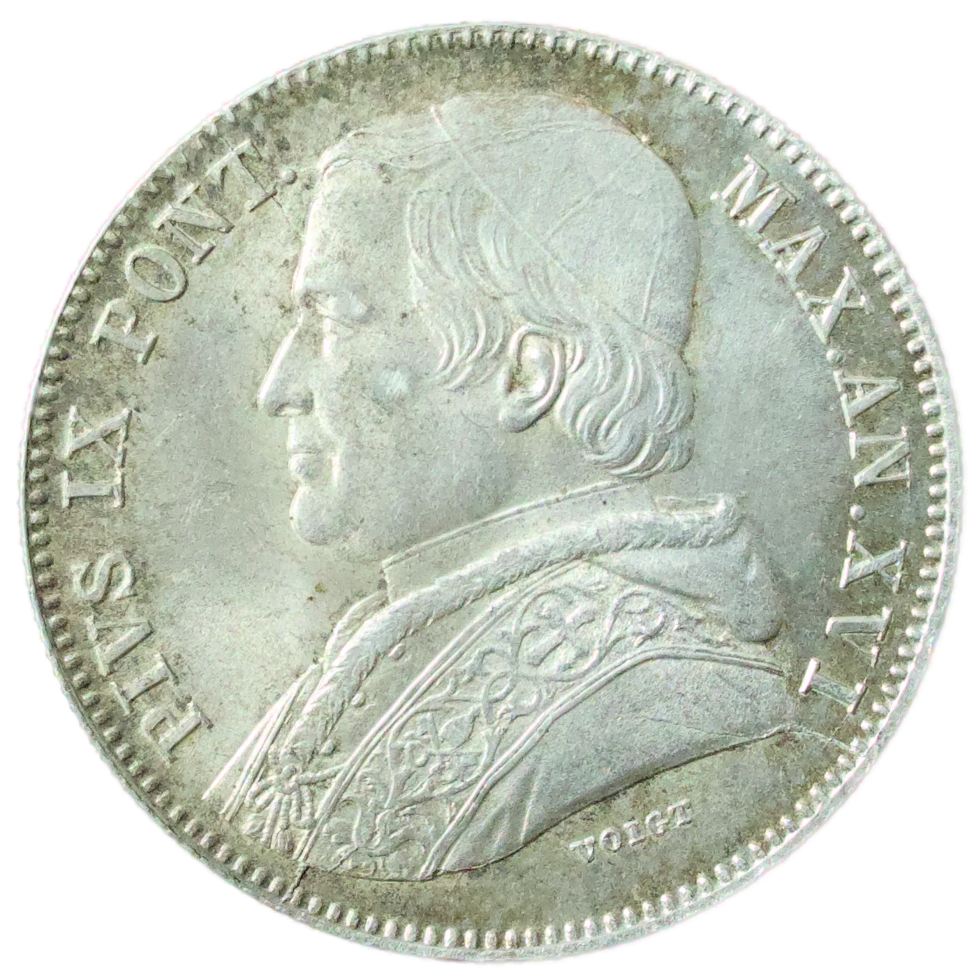 Vatican 🇻🇦 Pie IX (1849-1866) 20 Baiocchi (XVI) 1861 R Rome Ag 5.71 gr