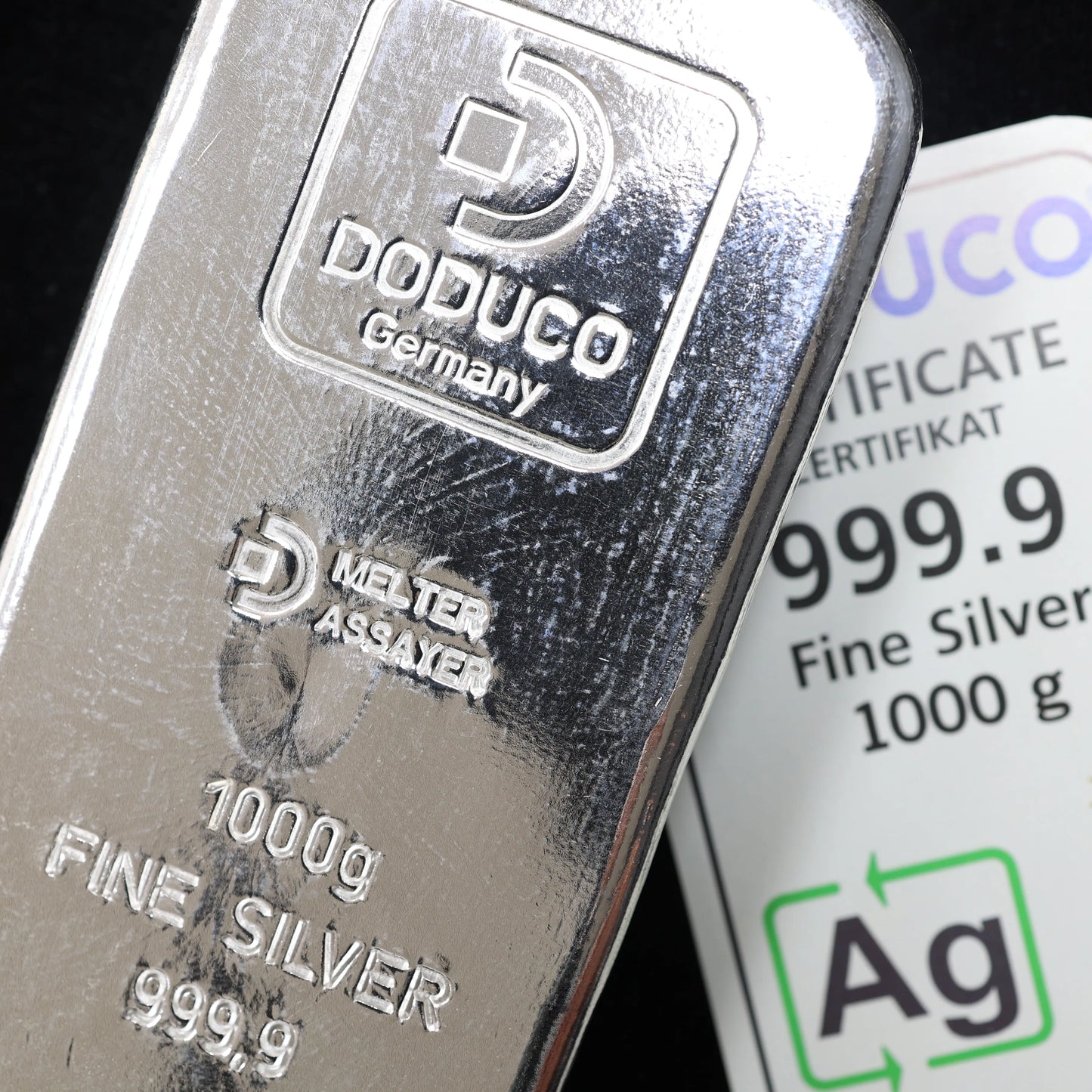 Lingot Argent 1000 gr (1 kg) Fine Silver 999.9 DODUCO LBMA Avec Certificat