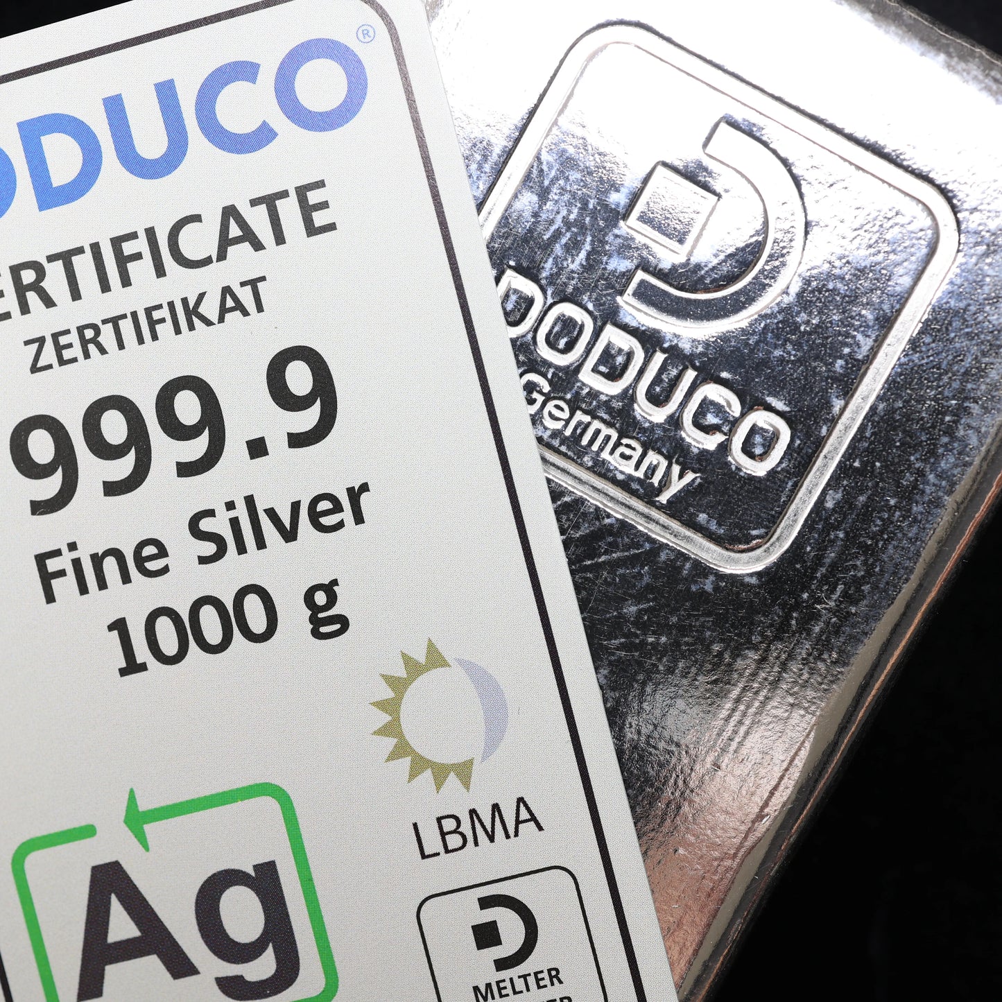 Lingot Argent 1000 gr (1 kg) Fine Silver 999.9 DODUCO LBMA Avec Certificat