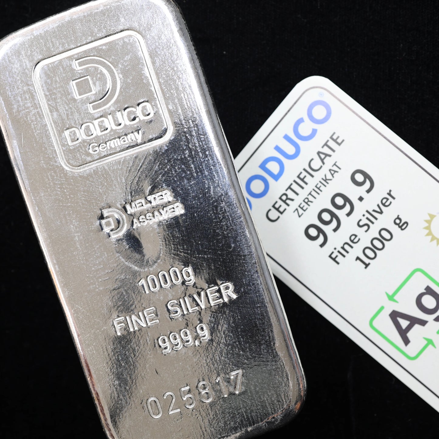 Lingot Argent 1000 gr (1 kg) Fine Silver 999.9 DODUCO LBMA Avec Certificat