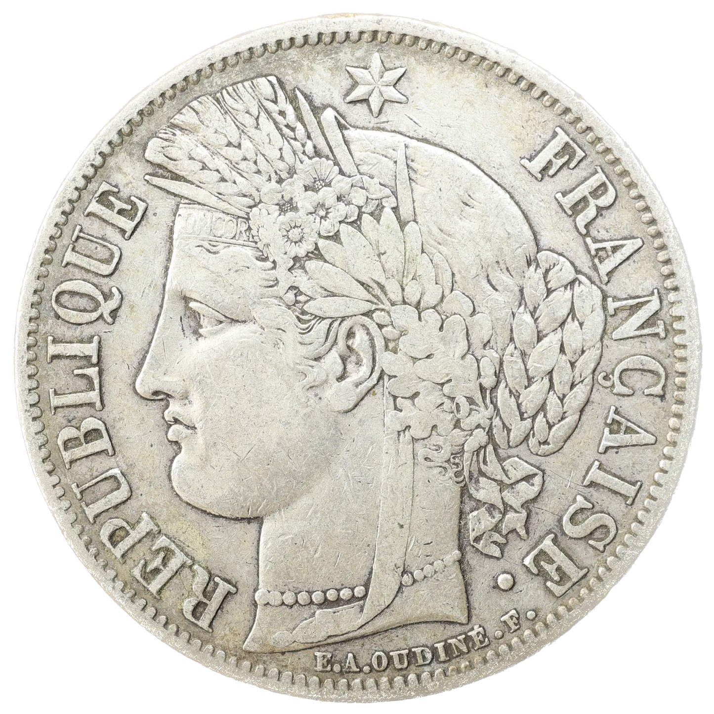 Segunda República (1848-1852) 5 Francs Cérès 1849 A Plata 24,69 gr perro de mano