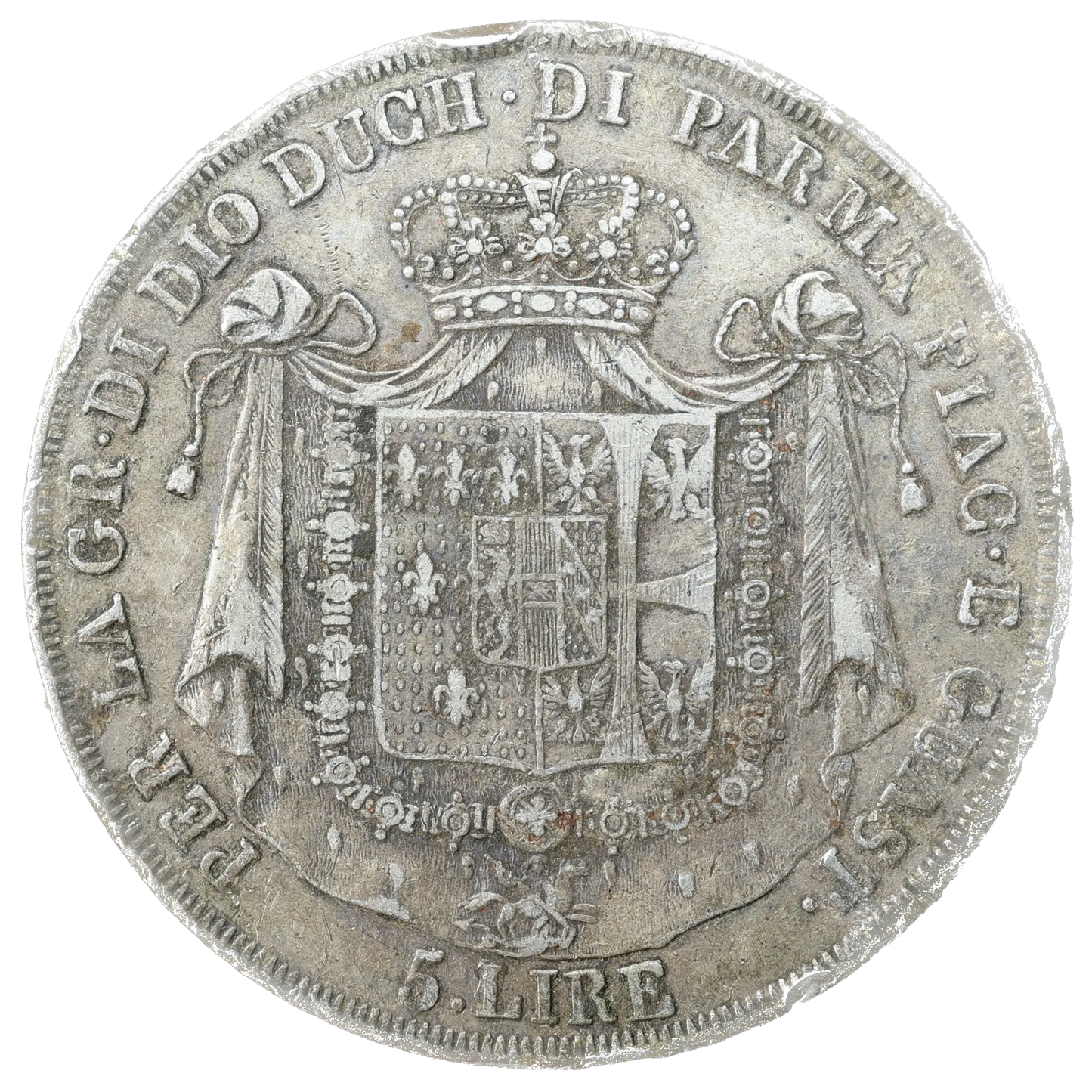 Rare Italy Ducé Italy Dukeé of Parme Maria Luigia (1815-1832) 5 lire 18154 loc 4.80 Gr