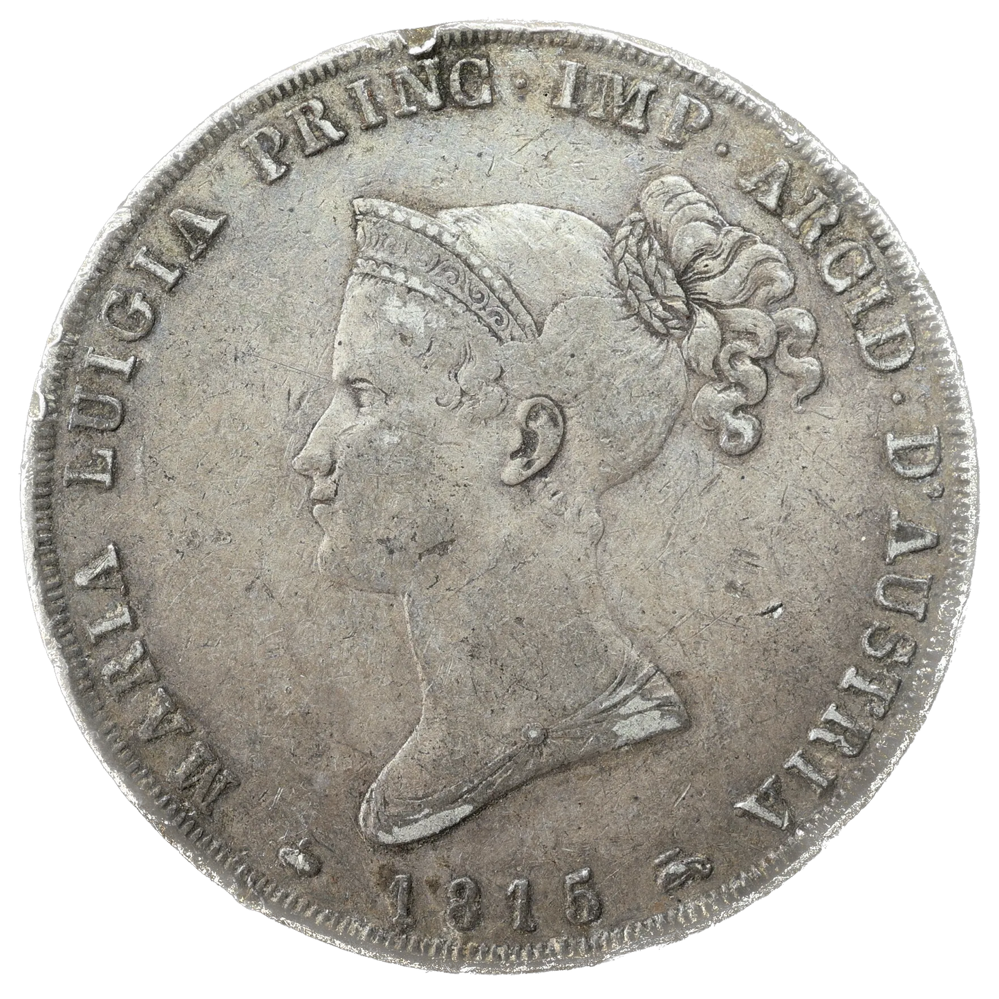 Rare Italy Ducé Italy Dukeé of Parme Maria Luigia (1815-1832) 5 lire 18154 loc 4.80 Gr