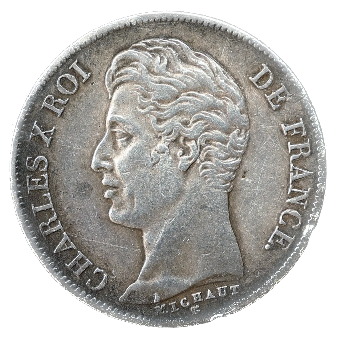 Charles X (1824-1830) 1 franc 1830 In Paris hollow sliced ​​silver 4.86 gr