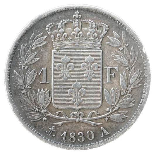 Carlos X (1824-1830) 1 Franco 1830 A París Borde hueco Plata 4,86 ​​gr