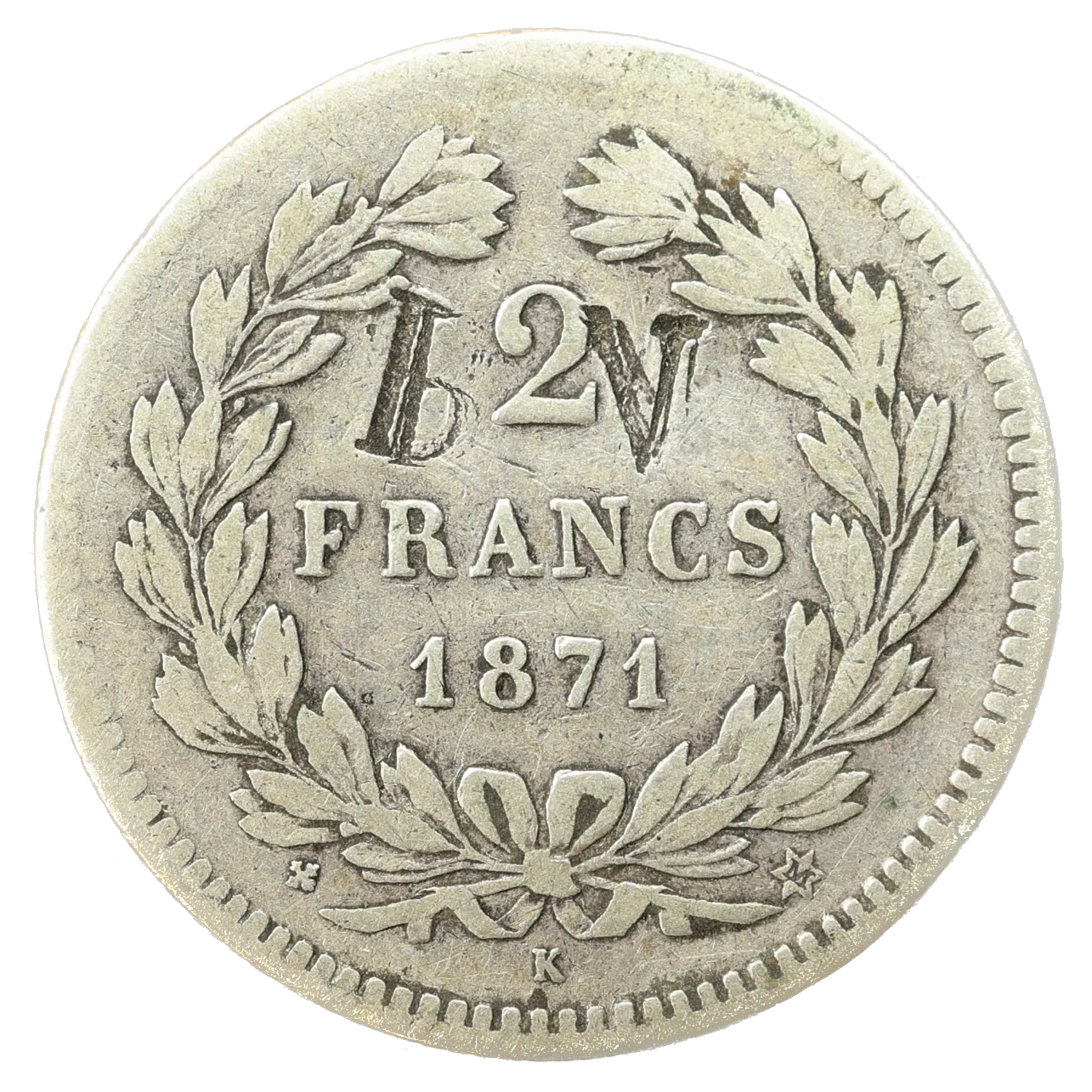 2 Francos Cérès sin leyenda 1871 K Burdeos Plata 9,77 gr bV grabado