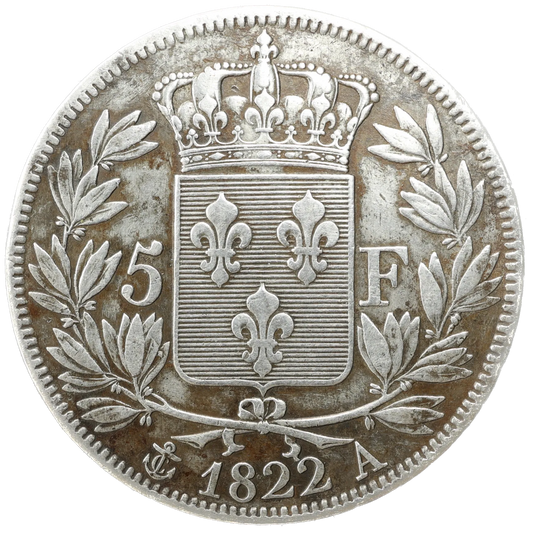 Luis XVIII (1815-1824) 5 francos 1822 A París Plata 24,90 gr