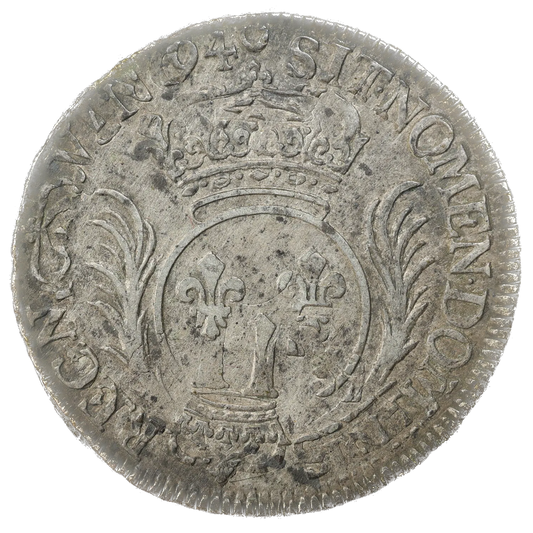 LUIS XIV (1643-1715) 1/2 Ecu con palmas 1694 Taller ilegible 13,32 gr