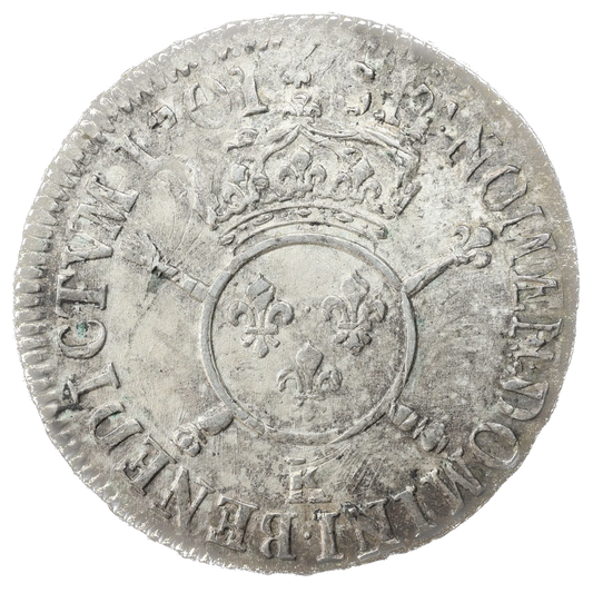 LUIS XIV (1643-1715) 1/2 Escudo con insignia 1701 K Burdeos 13,34 gr Magnífico