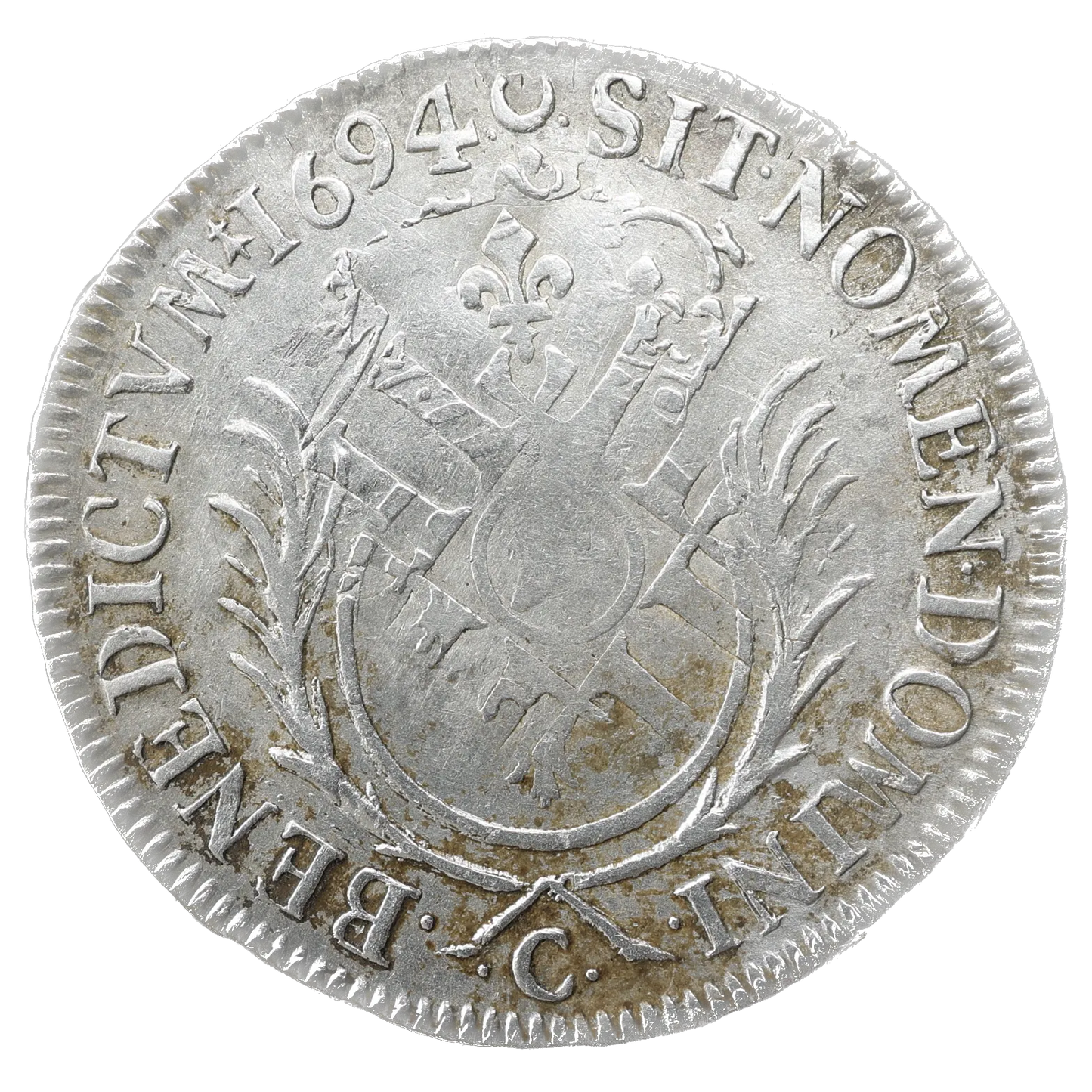 LOUIS XIV (1643-1715) 1/2 Ecu con palmas 1694 C Caen 13,29 gr