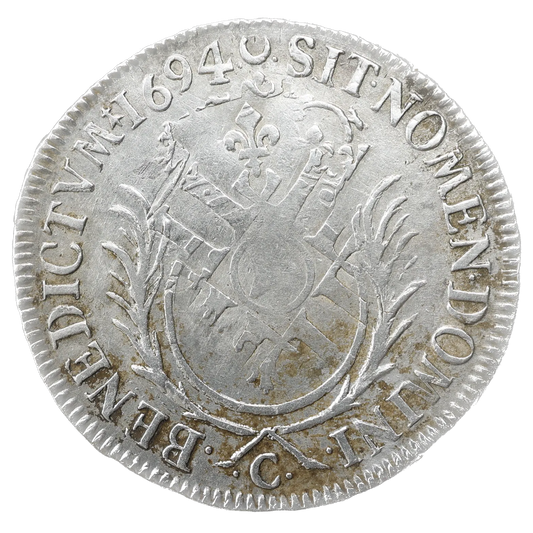 LOUIS XIV (1643-1715) 1/2 Ecu con palmas 1694 C Caen 13,29 gr