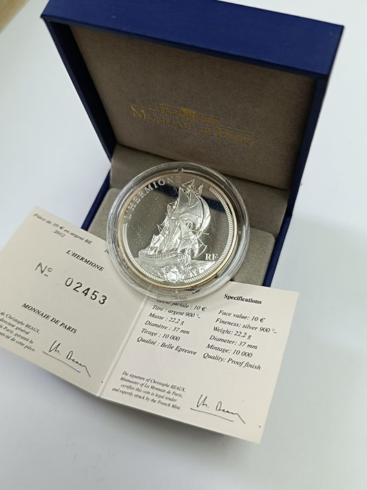 Coffret l'Hermione 10€ 2012 Argent BE Monnaie De Paris Grands Navires Francais