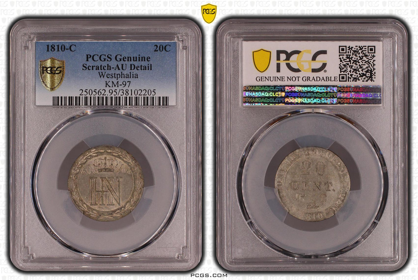 Westfalia / Alemania 20 Céntimos 1810 C Billon PCGS Genuino