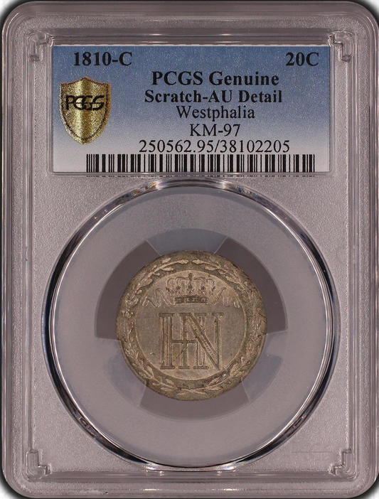 Westfalia / Alemania 20 Céntimos 1810 C Billon PCGS Genuino