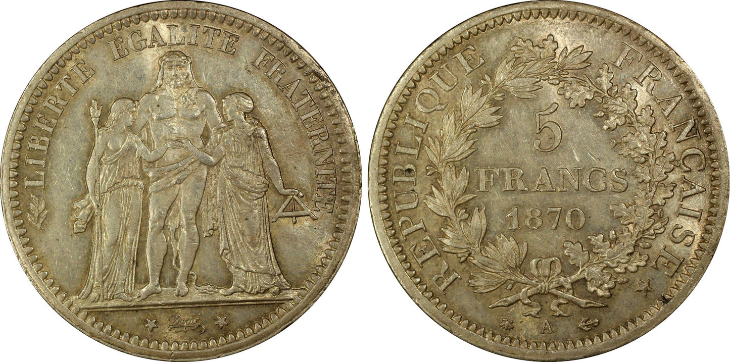 Tercera República - 5 francos Hércules 1870 A París - PCGS MS61